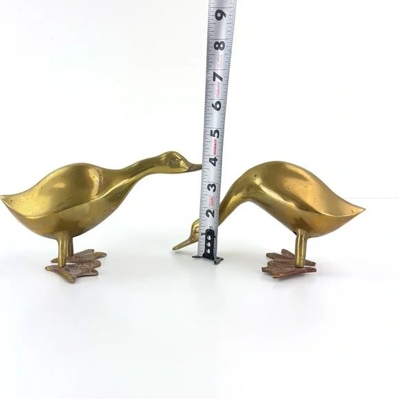 2 Vintage Brass Duck Pair Figurine Geese Set Of Birds MCM decor 8” - Picture 8 of 10